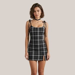 Cute Black and White Plaid Tartan Mini Dress